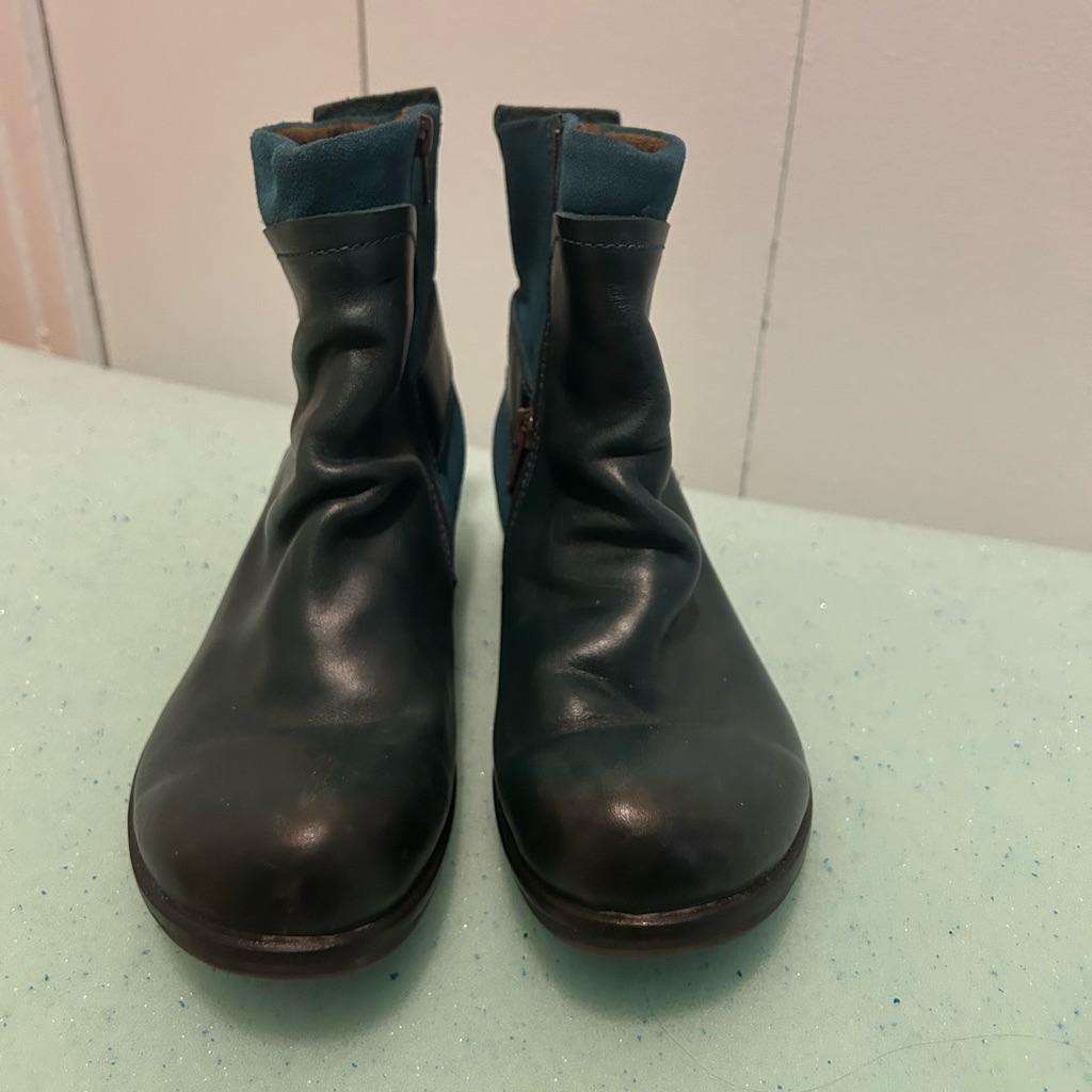 Fly London Teal Suede And Leather Boots
